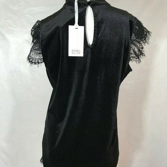 ROSE & OLIVE LACE TRIM BLACK SLEEVELESS TOP-SIZE S - Picture 5 of 7